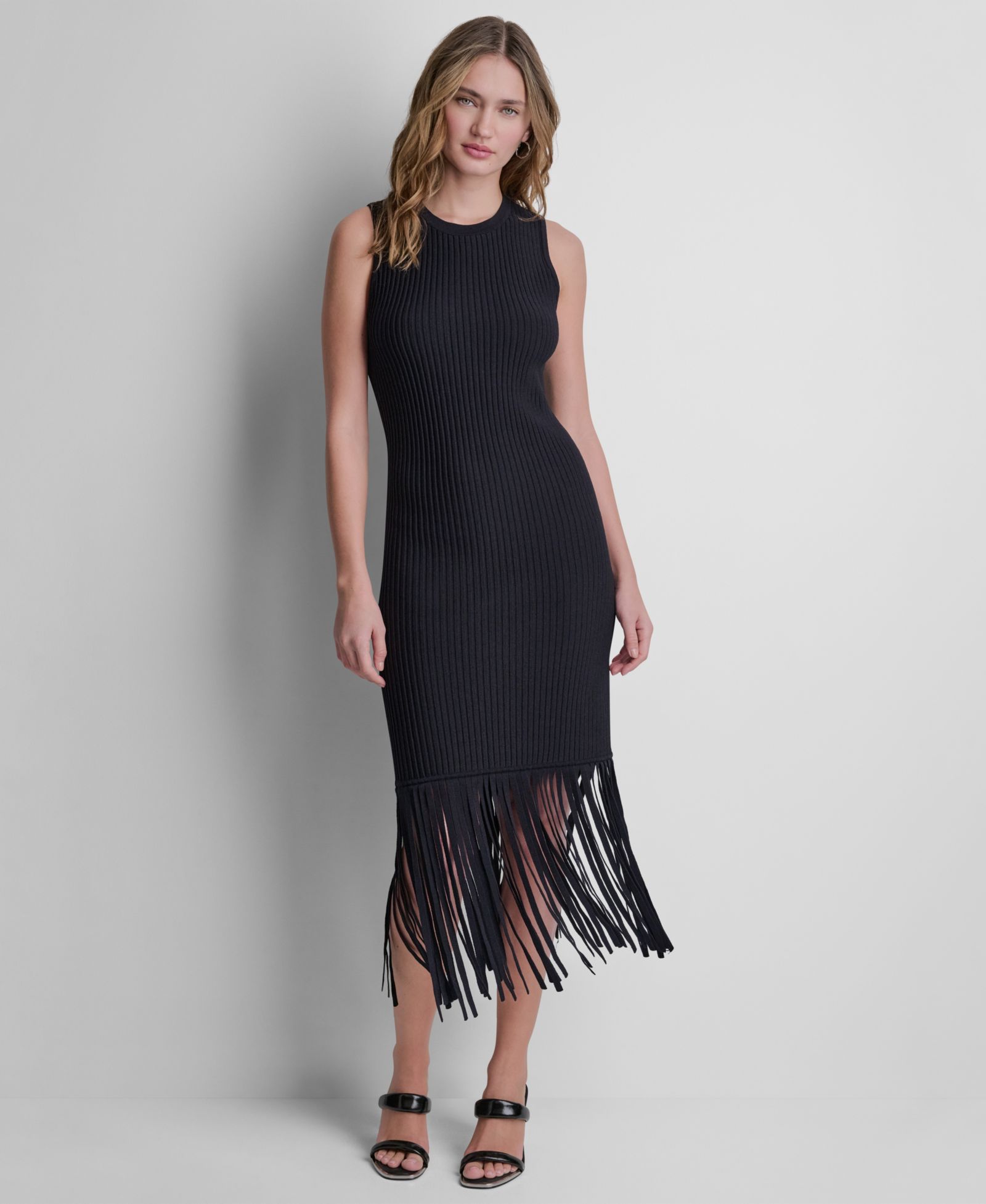 DKNY Women's Sleeveless Fringe Sweater Dress