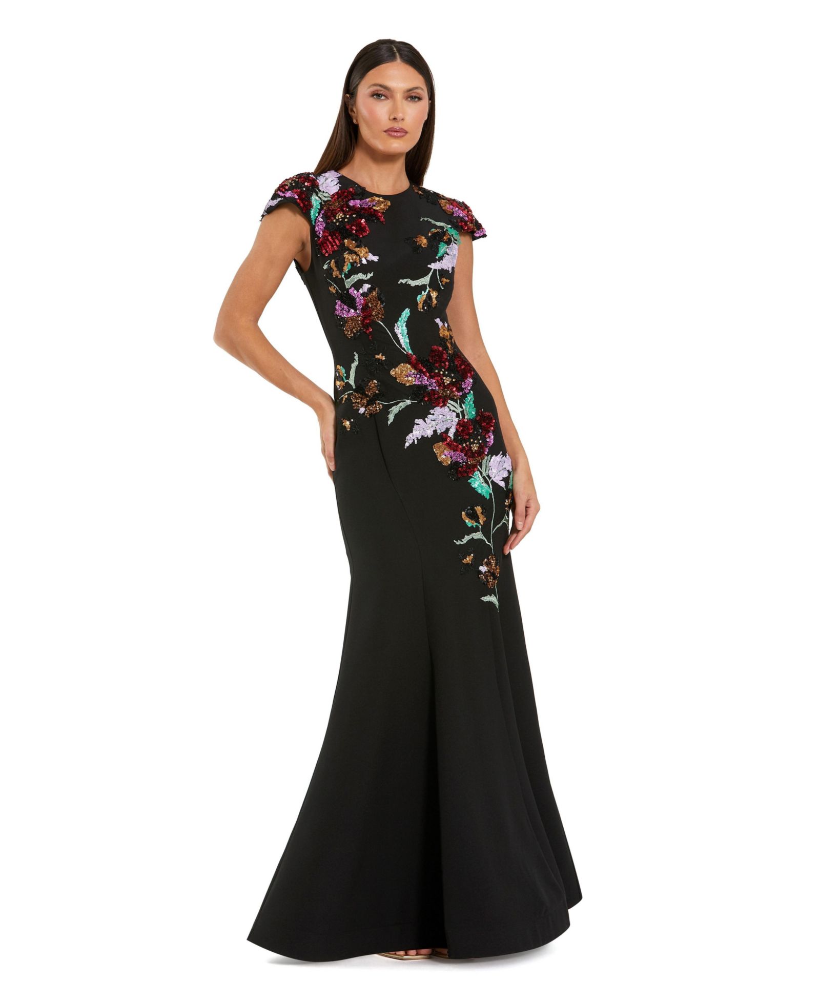 Mac Duggal Женское вечернее платье-русалка из крепа с цветочной вышивкой