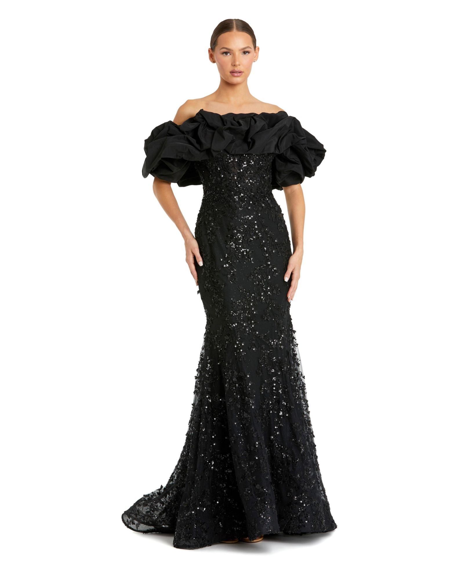 Женское вечернее платье Mac Duggal Applique Off The Shoulder Mermaid Gown