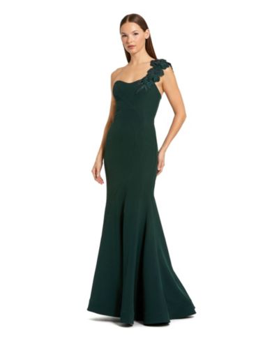 Mac Duggal Женское вечернее платье-русалка с вырезом на одно плечо и бисером