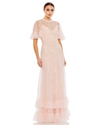 Mac Duggal Женское вечернее платье A-line с рюшами и цветочным декором