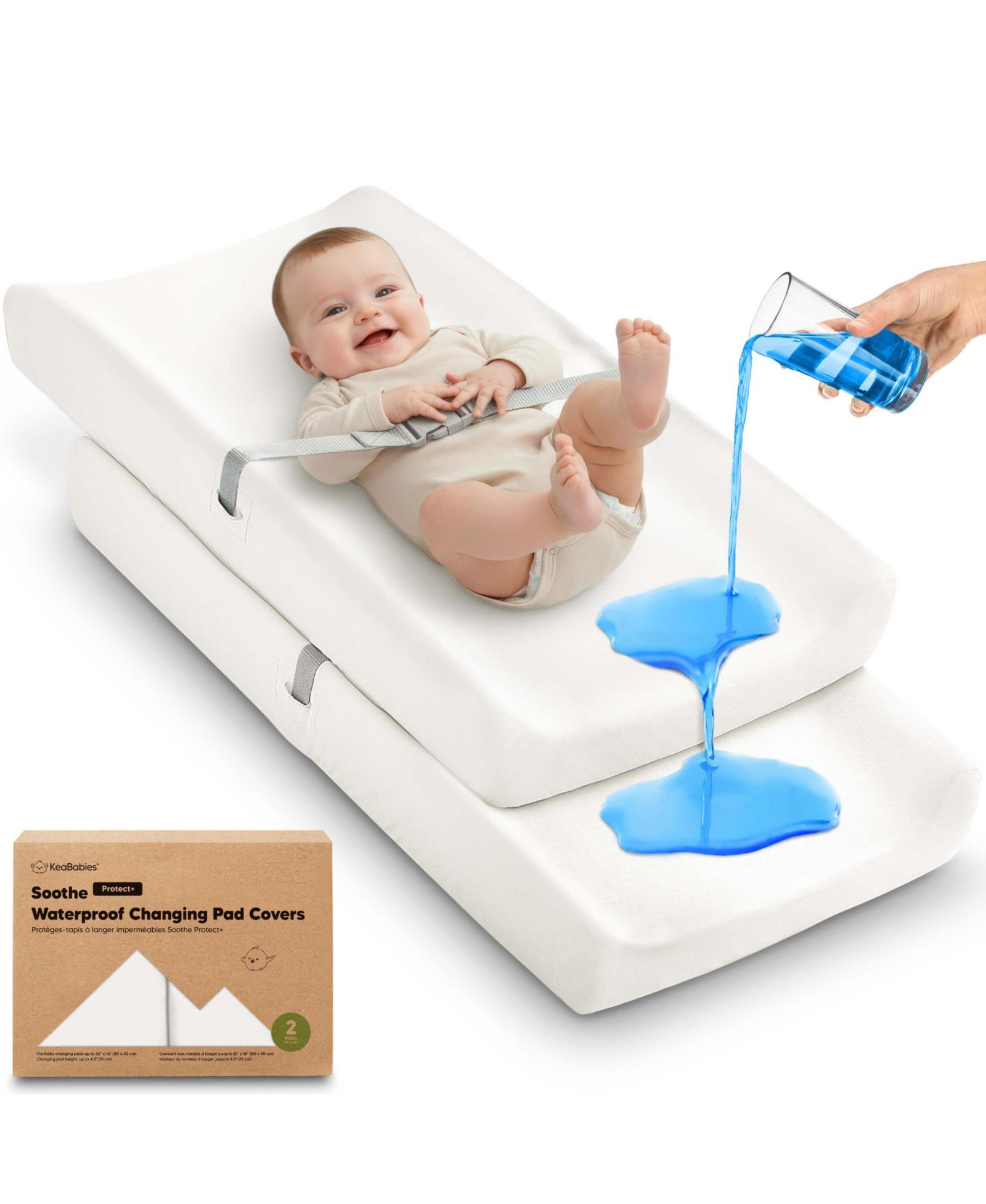 KeaBabies 2-Pack Soothe Waterproof Changing Pad Covers for Boy, Girl, 32x16 Soft Cotton Baby Changing Table Pad Cover