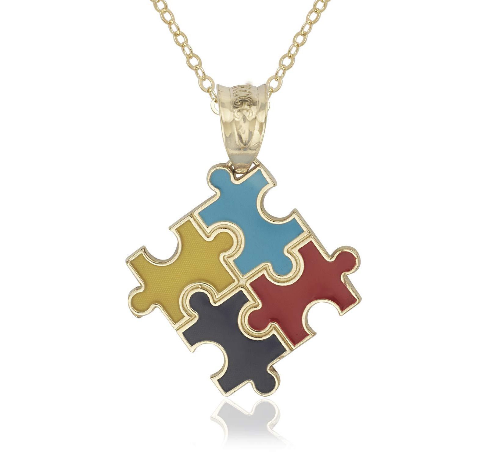 Curata Jewelry кулон-пазл с эмалью 14K Gold 18" Autism Awareness