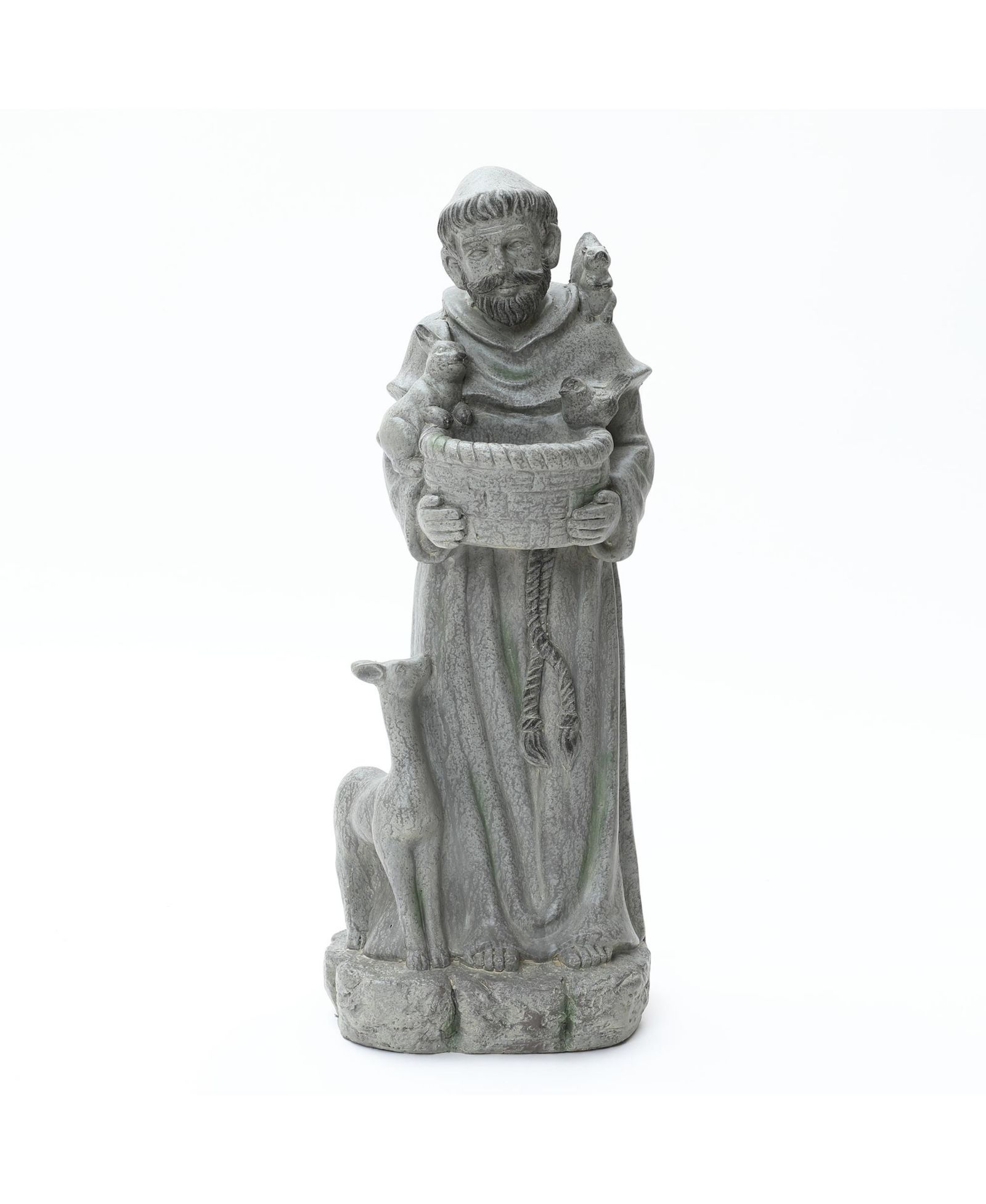 LuxenHome Saint Francis Garden Statue with Birdfeeder Bowl, Outdoor Sculpture with Animal Companions