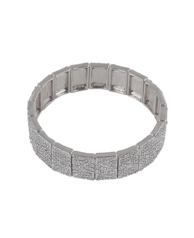 Laundry by Shelli Segal Silver Tone Tile Stretch Bracelet with Pave Crystal Stone Accents