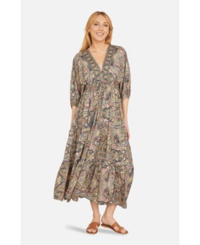 Yumi Women's Paisley Print Midi Kimono Dress