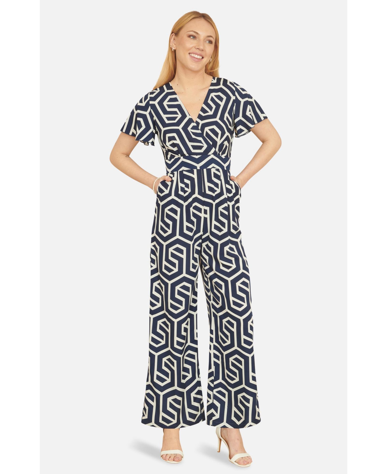 Yumi Women's Sculpting Wrap Wide Leg Maxi Jumpsuit