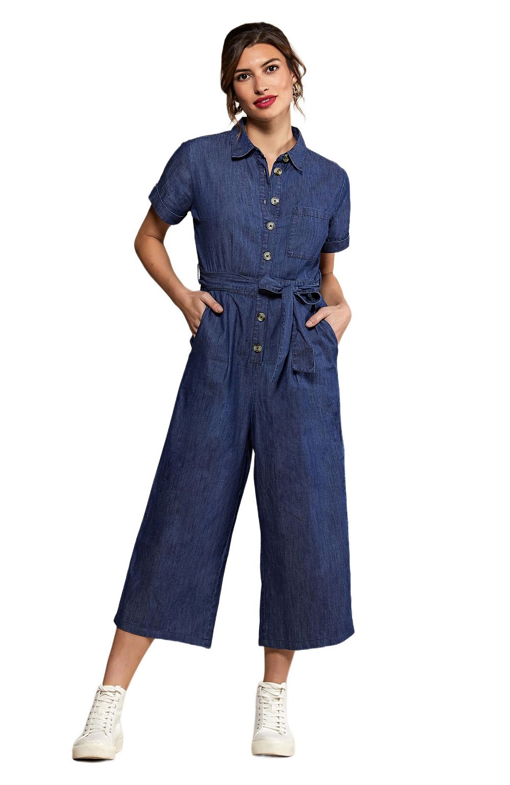 Yumi Women's Chambray Light Denim Button Jumpsuit