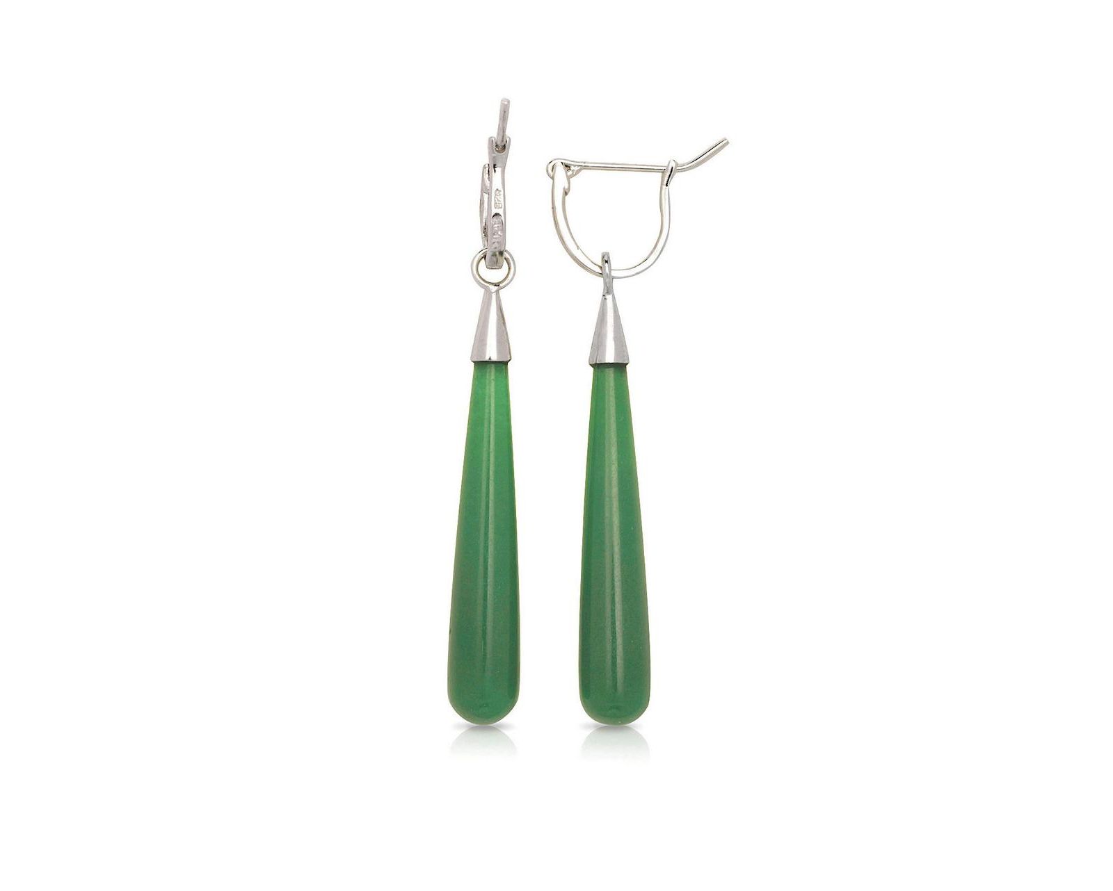 Серьги Curata Jewelry с натуральным зеленым жадеитом, покрытые родием, 7mm x 52mm
