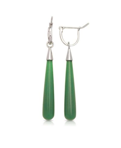 Серьги Curata Jewelry с натуральным зеленым жадеитом, покрытые родием, 7mm x 52mm