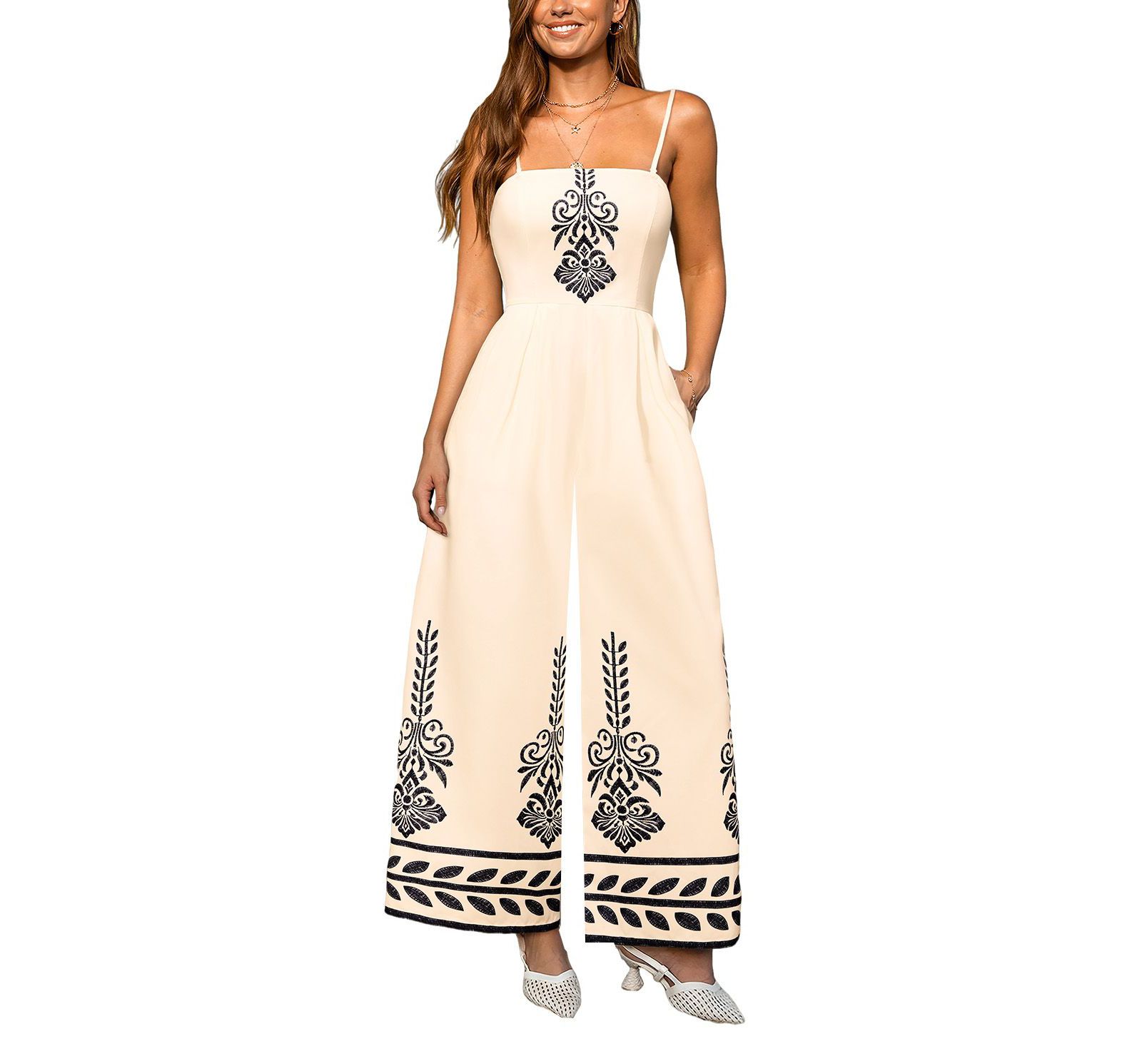 Женский комбинезон Cupshe Embroidered Square Neck Wide-Leg
