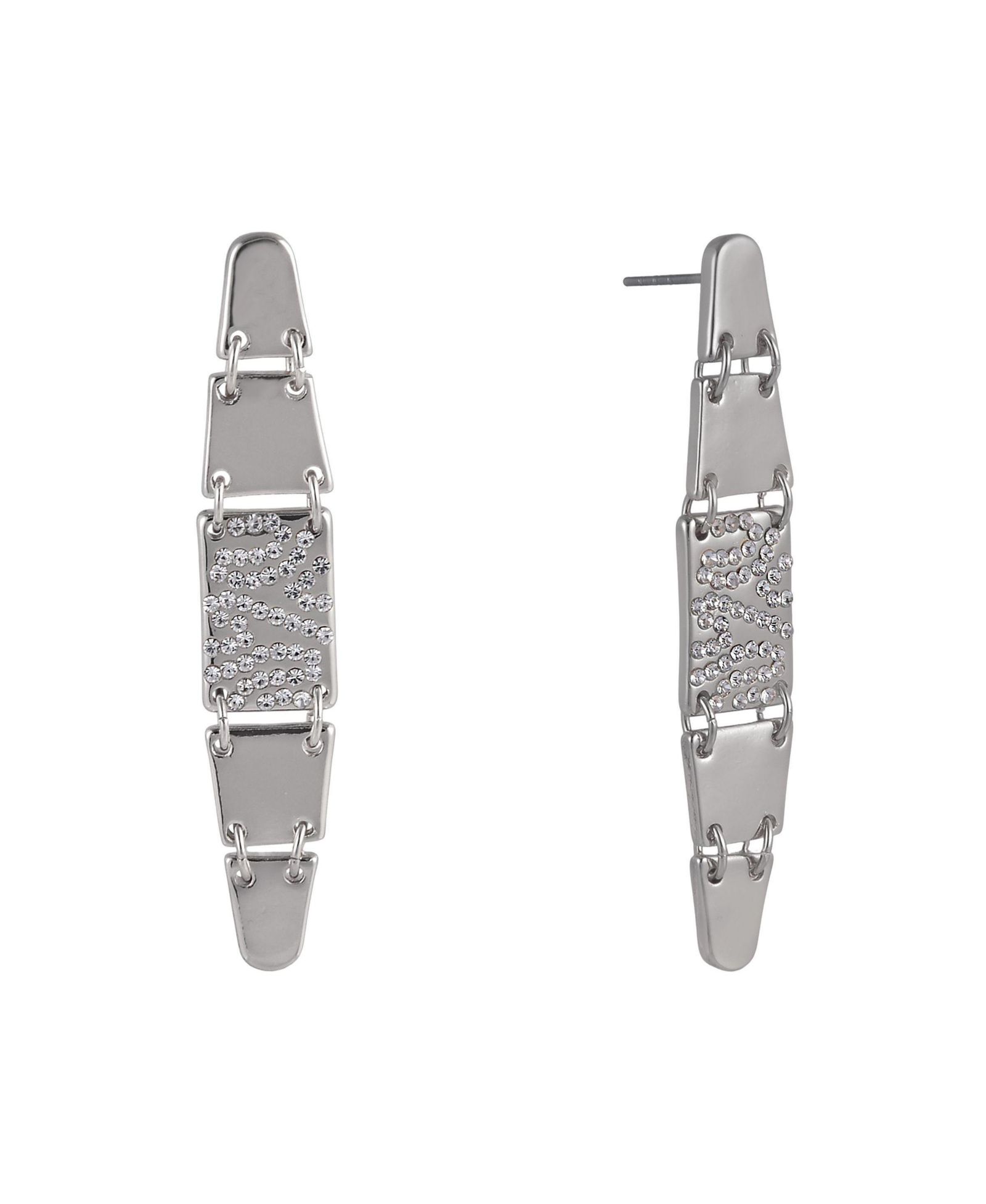Laundry by Shelli Segal Silver Tone Linear Earrings with Pave Crystal Stone Accents