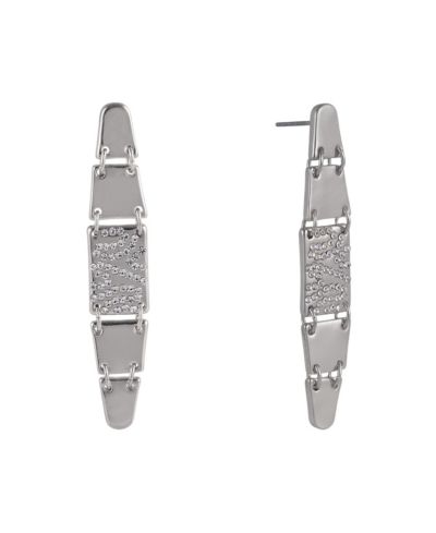 Laundry by Shelli Segal Silver Tone Linear Earrings with Pave Crystal Stone Accents