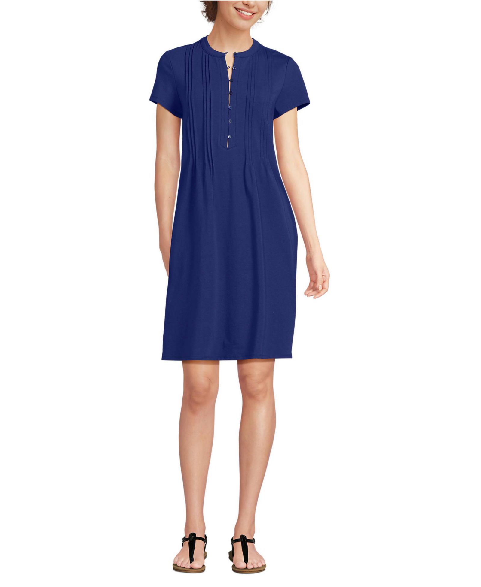 Lands' End Женское Cotton Modal Pintuck Short Sleeve Dress