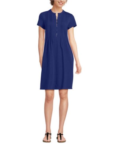Lands' End Женское Cotton Modal Pintuck Short Sleeve Dress