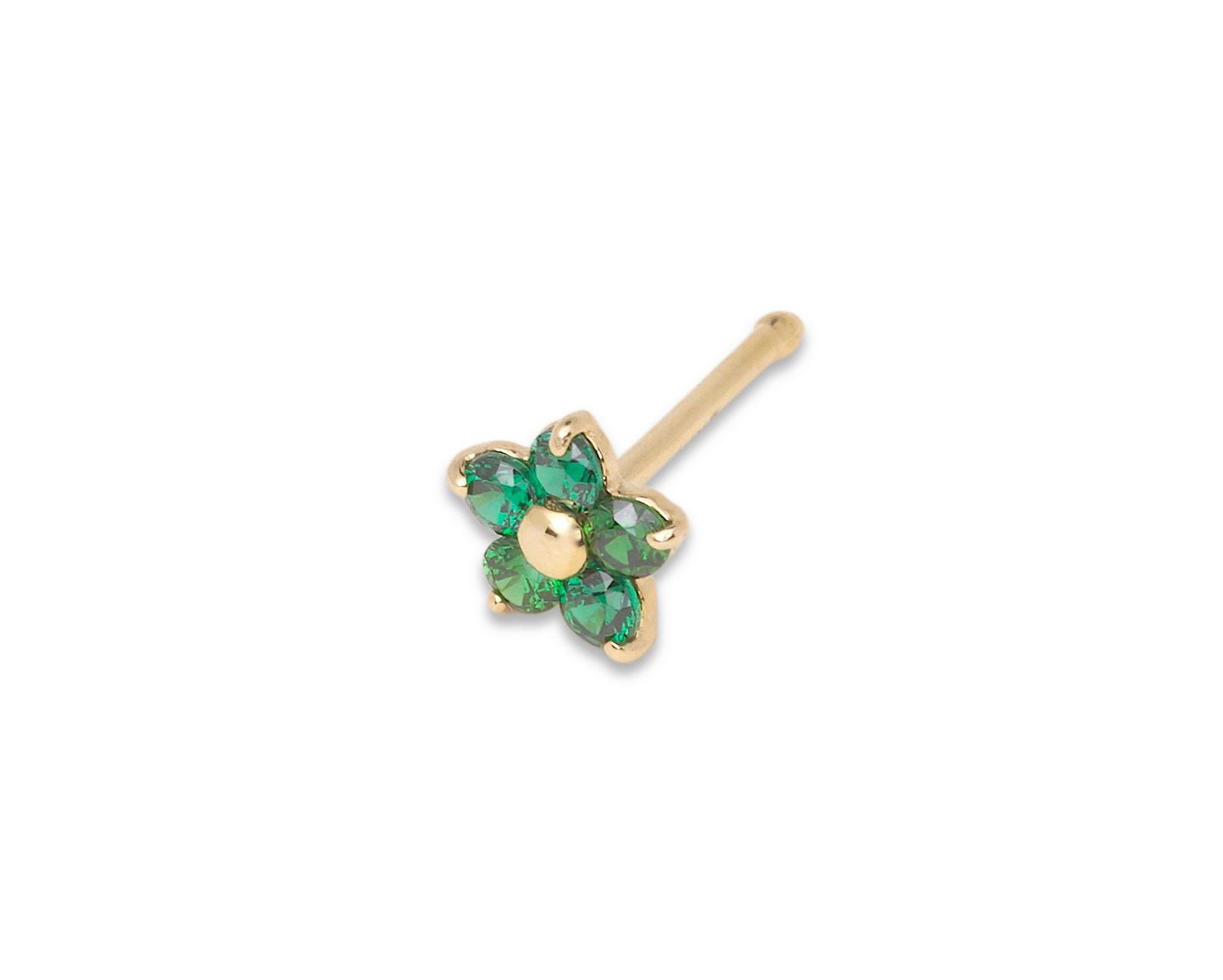 Curata Jewelry Solid 14k Yellow Gold Cubic Zirconia 3mm Flower Nose stud