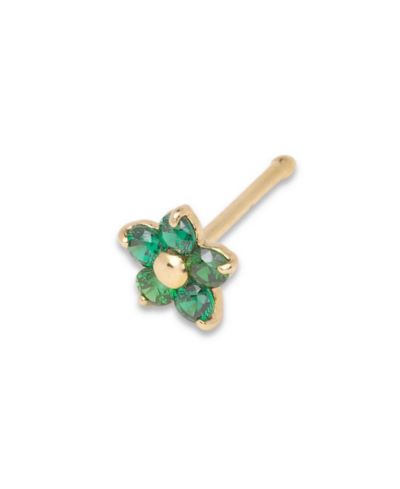 Curata Jewelry золотой гвоздик для носа с фианитом и цветком 14k Yellow Gold 3mm
