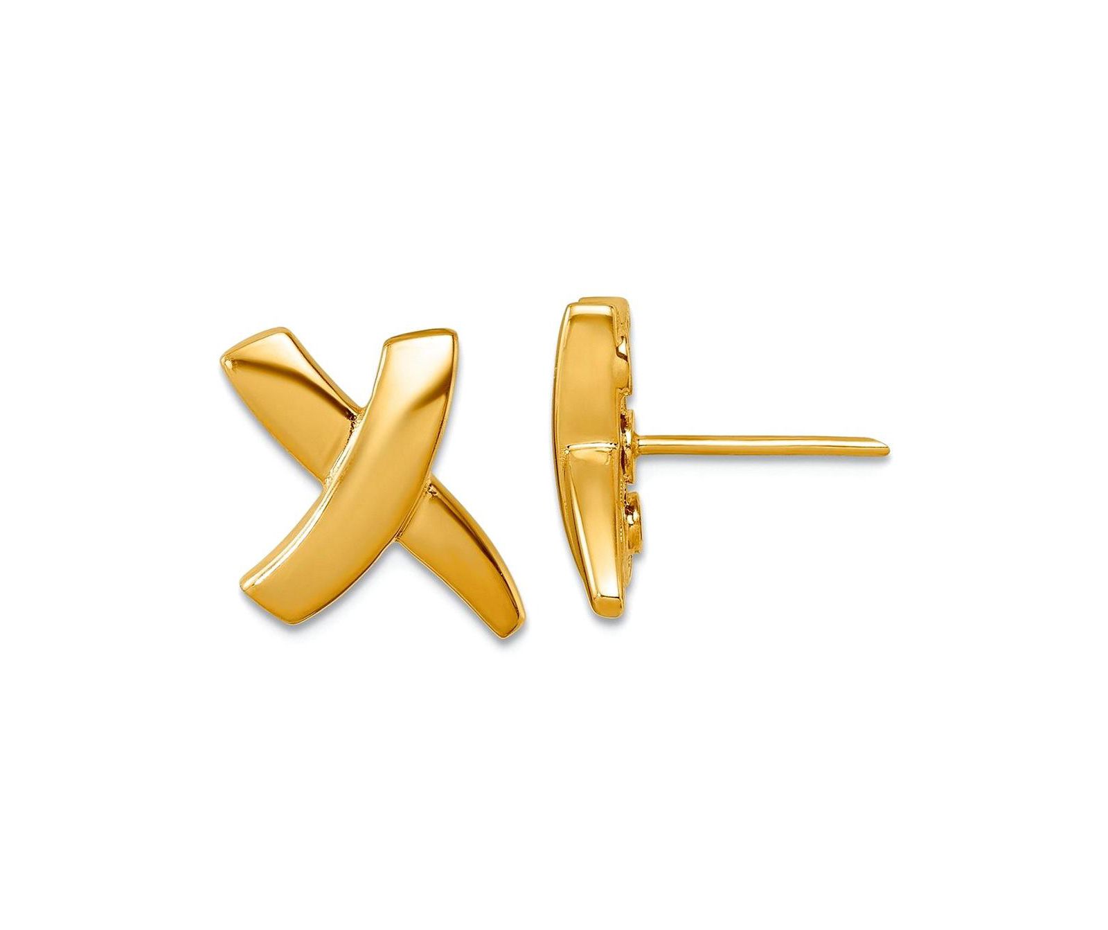 Серьги Curata Jewelry Solid 18k Yellow Gold 16.5x11mm X Button Post