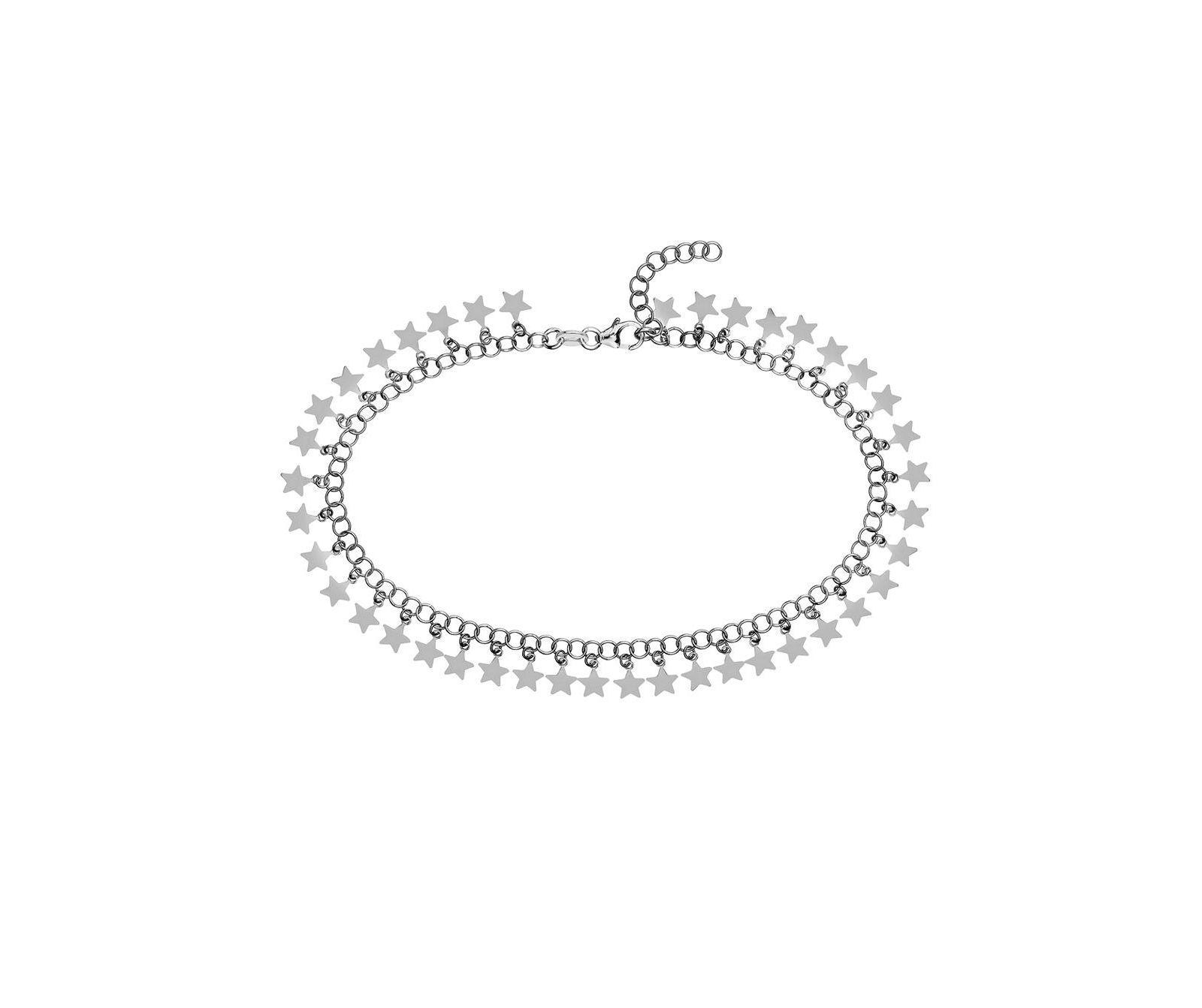 Curata Jewelry 925 Sterling Silver 10 Inch Rhodium Plated Round Link With Hanging Stars Adjustable Anklet Anklet
