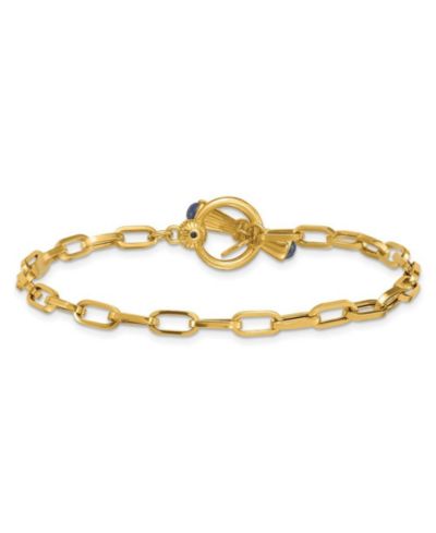 Curata Jewelry Solid 18k Yellow Gold Italian Paperclip Chain Sapphire Endcap Toggle Bracelet
