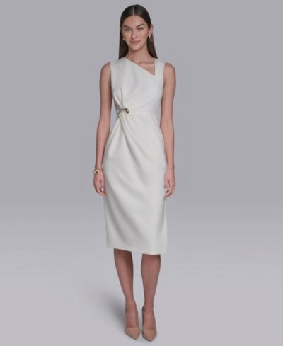 Halston Women's Asymmetrical Neck Midi Dress