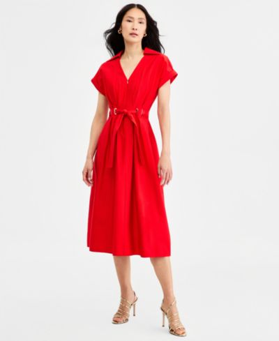 Женское миди-платье Halston Collared Belted Grommet-Waist