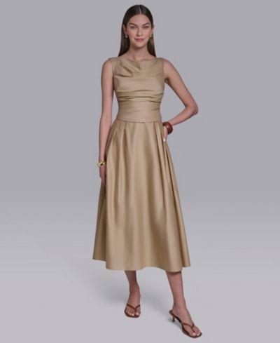 Женское платье миди Halston Boat Neck Sleeveless Pleated