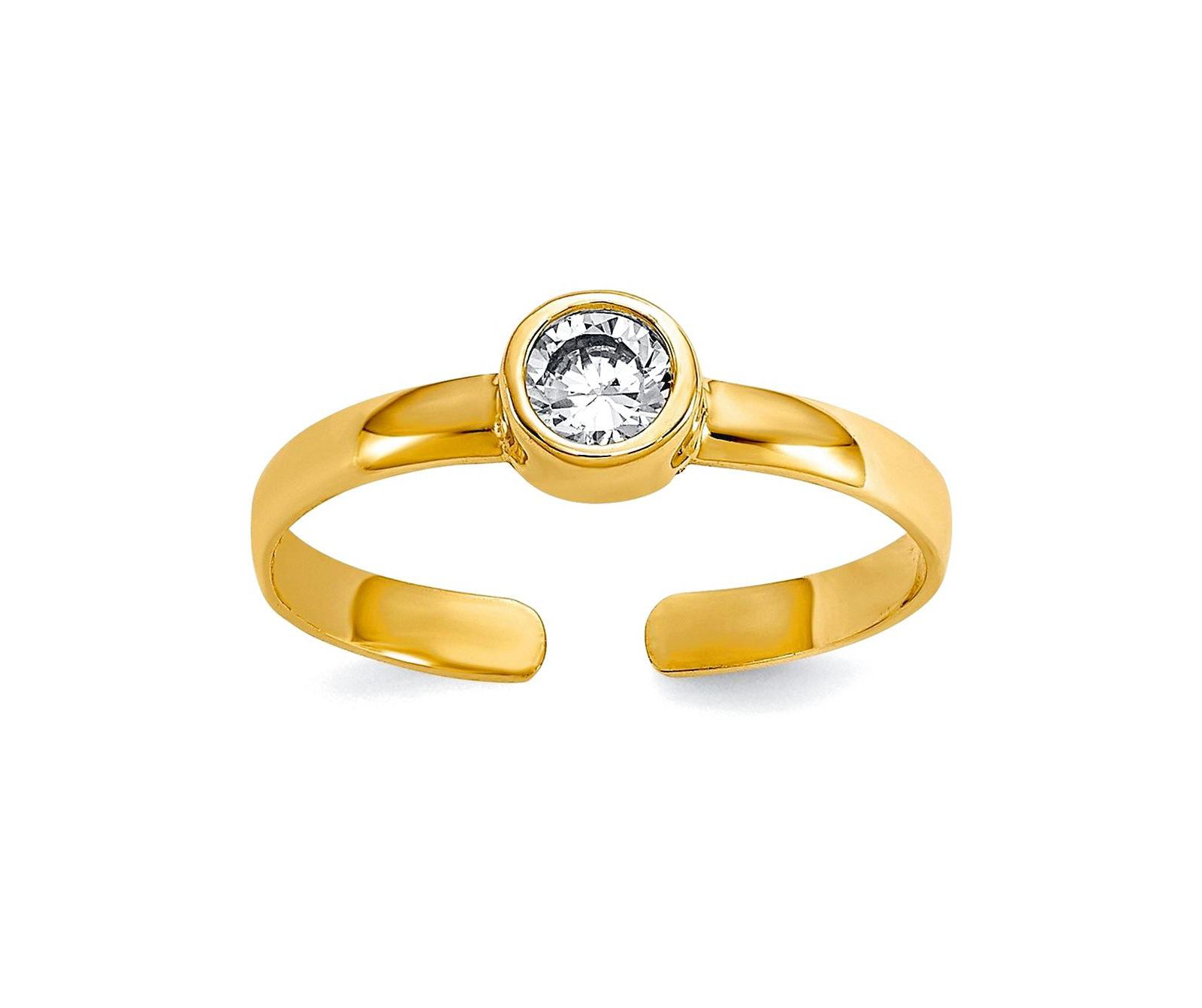 Curata Jewelry Solid 10k Yellow Gold Bezel-set Round Cubic Zirconia Adjustable Toe Ring