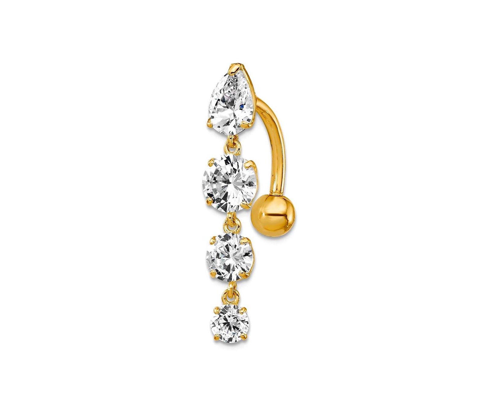 Curata Jewelry Solid 10k Yellow or White Gold 14g Graduating Pear and Round Cubic Zirconia Belly Ring Dangle 28x5mm