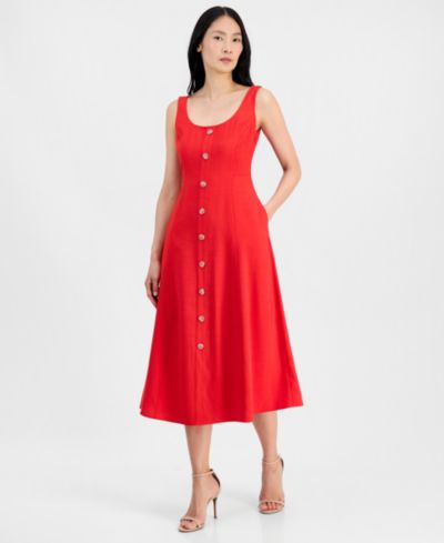Anne Klein Women's Button-Detail Sleeveless Midi Dress