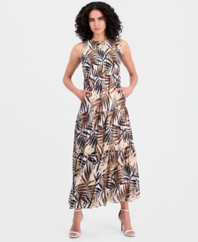 Anne Klein Women's Smocked-Bodice Tiered Maxi Dress