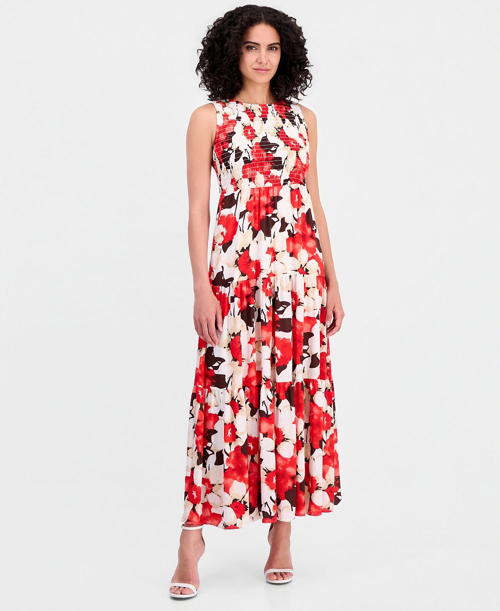 Женское платье Anne Klein Smocked-Bodice Tiered Maxi