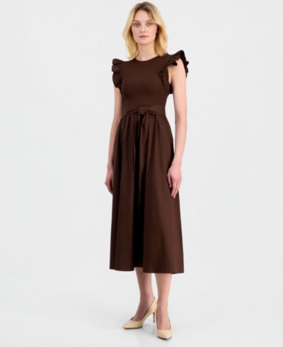 Anne Klein Women's Mixed Knit Woven Midi Dress