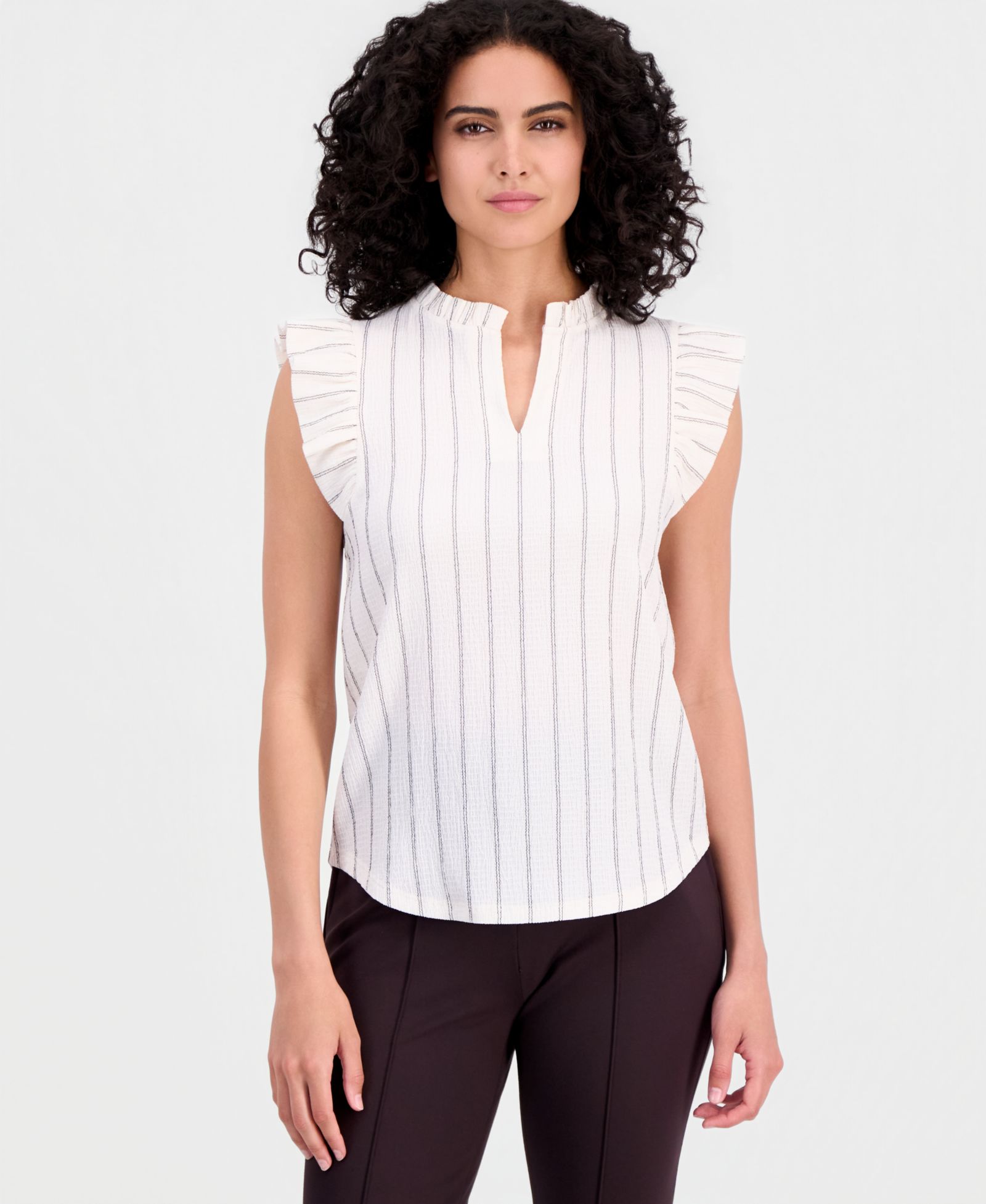 Anne Klein Women's Textured Pinstripe Flutter-Sleeve Top