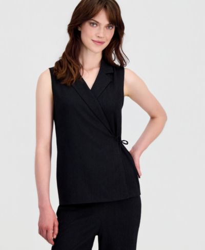 Anne Klein Women's Pebble-Texture Knit Sleeveless Wrap Top