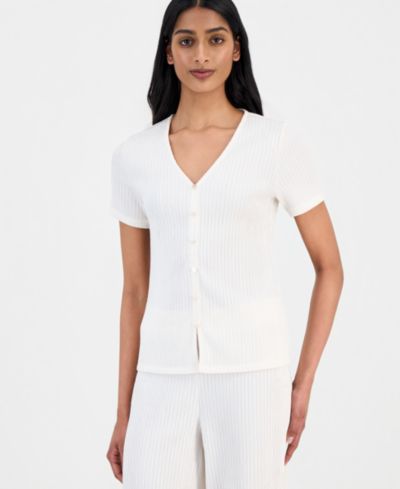 Женский трикотажный кардиган Anne Klein Crinkle-Knit Short-Sleeve