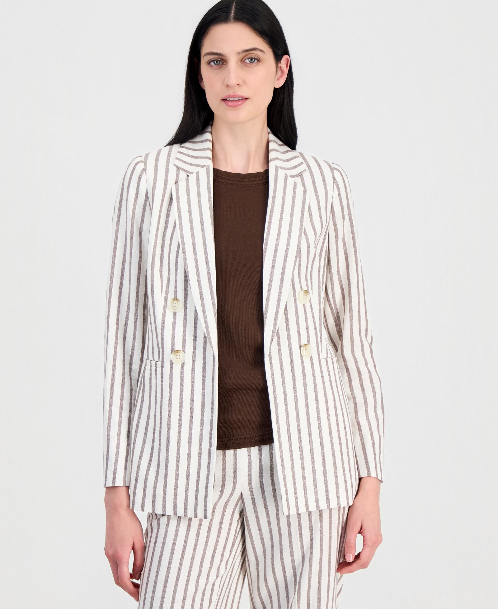 Anne Klein Women's Linen-Blend Striped Open Front Blazer