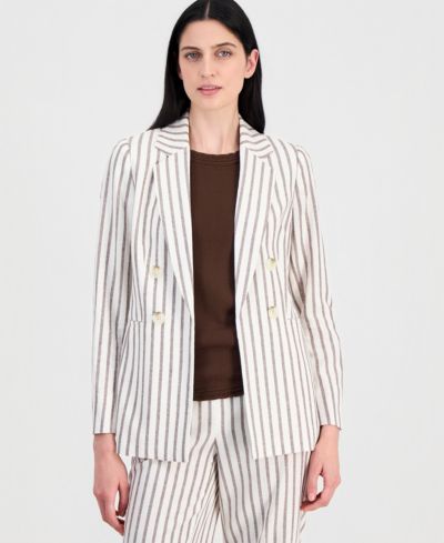 Женский блейзер Anne Klein из смесового льна в полоску с открытым передом