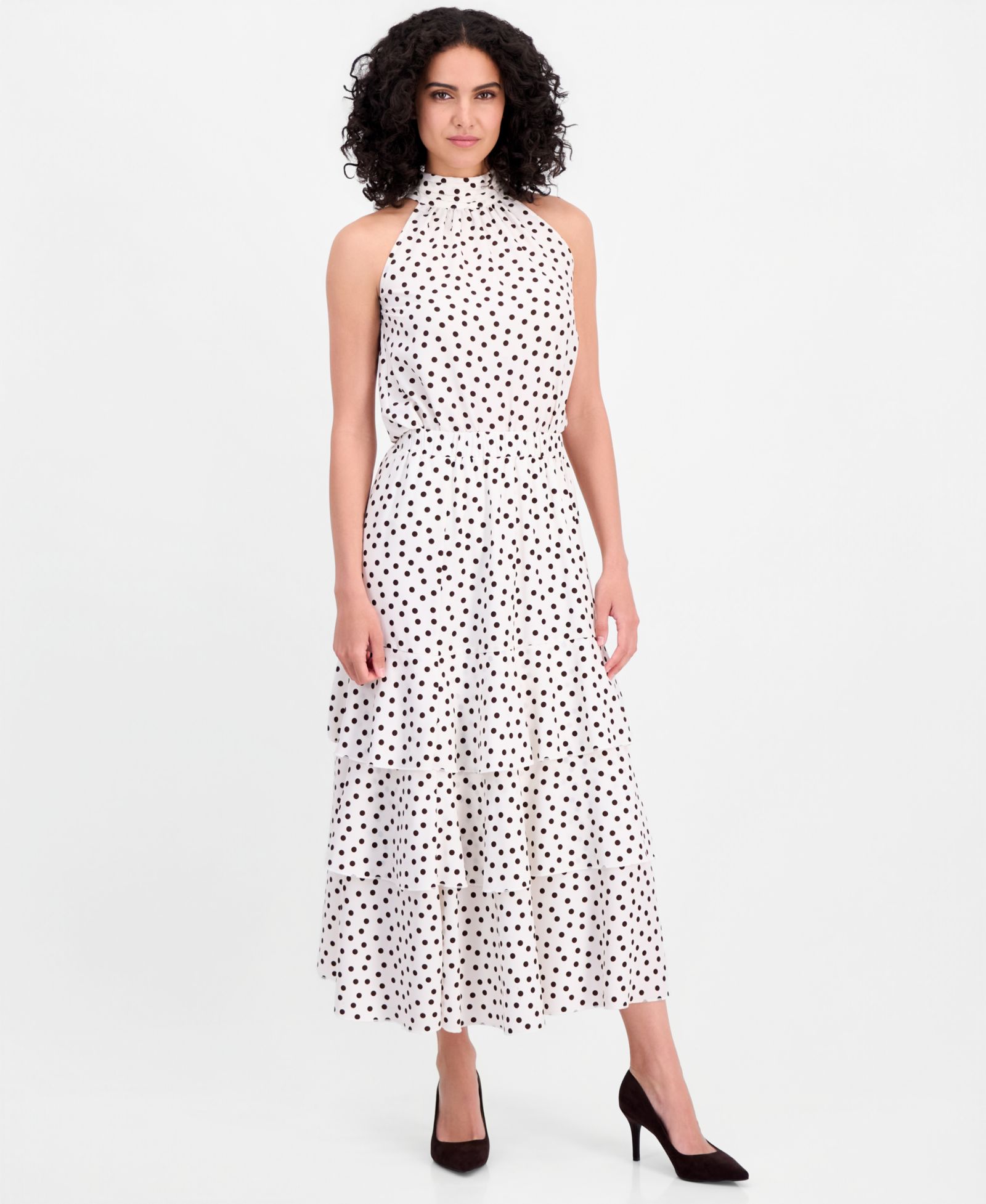 Anne Klein Women's Polka-Dot Pull-On Tiered Skirt