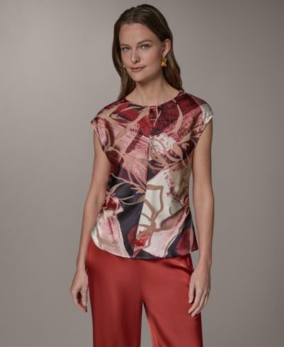 Donna Karan New York Women's Abstract Geo Print Burnout Cap-Sleeve Top