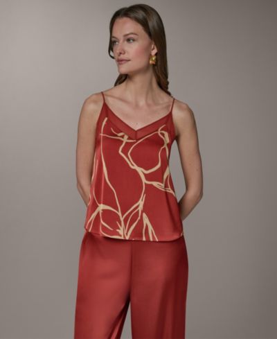 Donna Karan New York Женская майка с V-образным вырезом и кружевом, с принтом