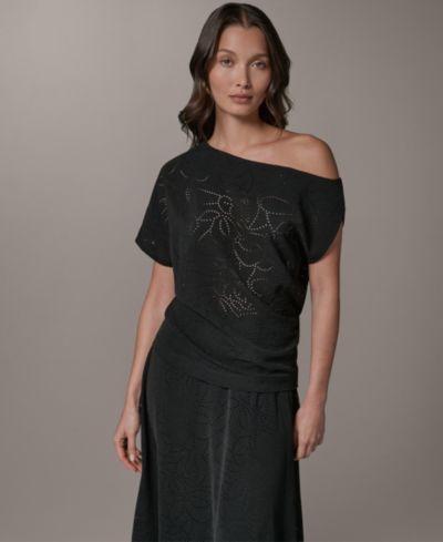 Женский асимметричный топ с лазерной резкой Donna Karan New York