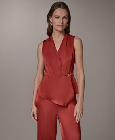 Donna Karan New York Women's Sleeveless Peplum Faux Wrap Top