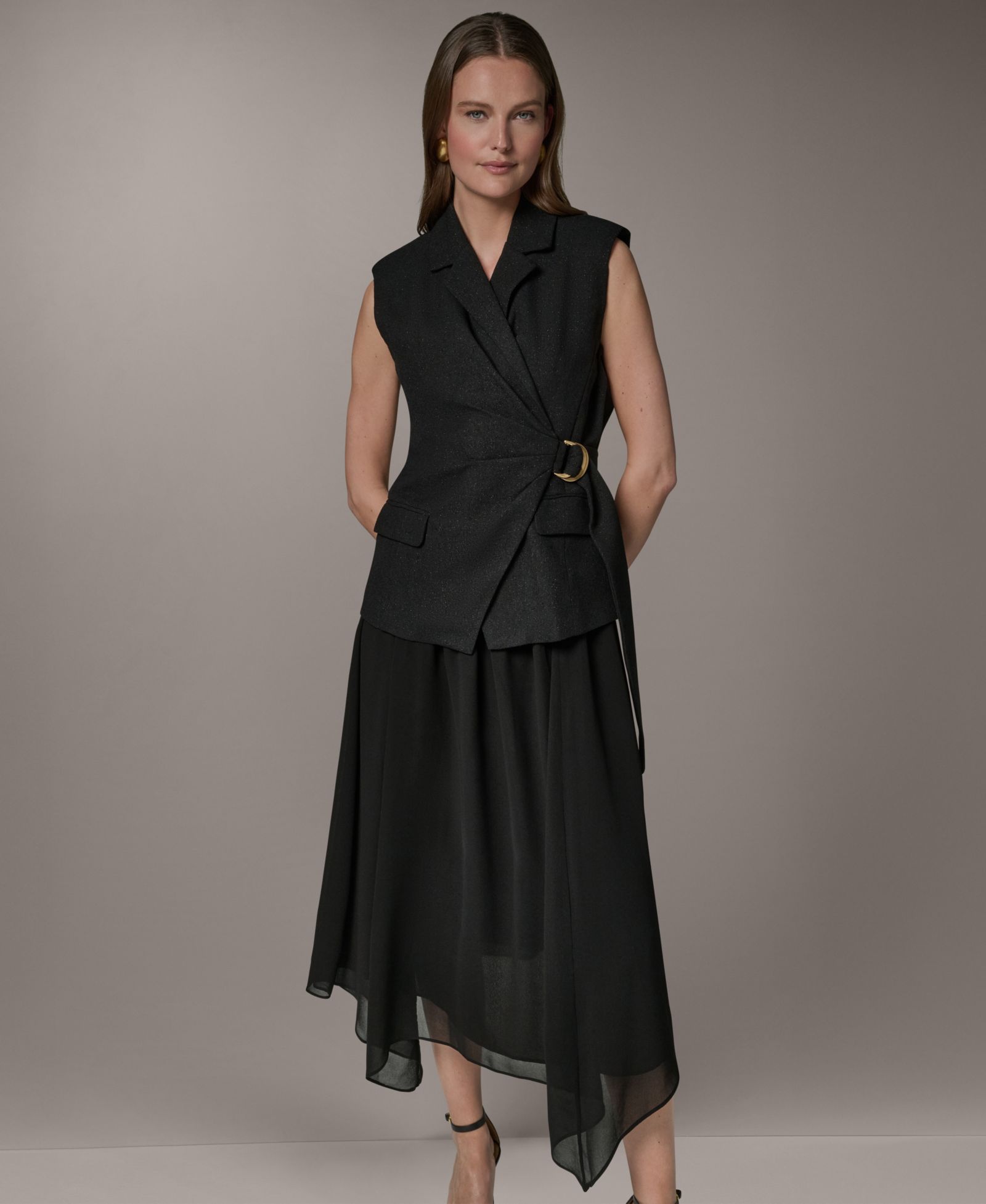 Donna Karan New York Женское платье без рукавов с воротником фасона Fit & Flare