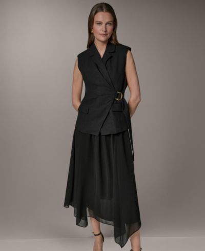 Donna Karan New York Women's Collared Sleeveless Fit & Flare Dress