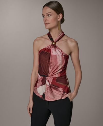 Женский топ с геометрическим принтом и halter-вырезом Donna Karan New York