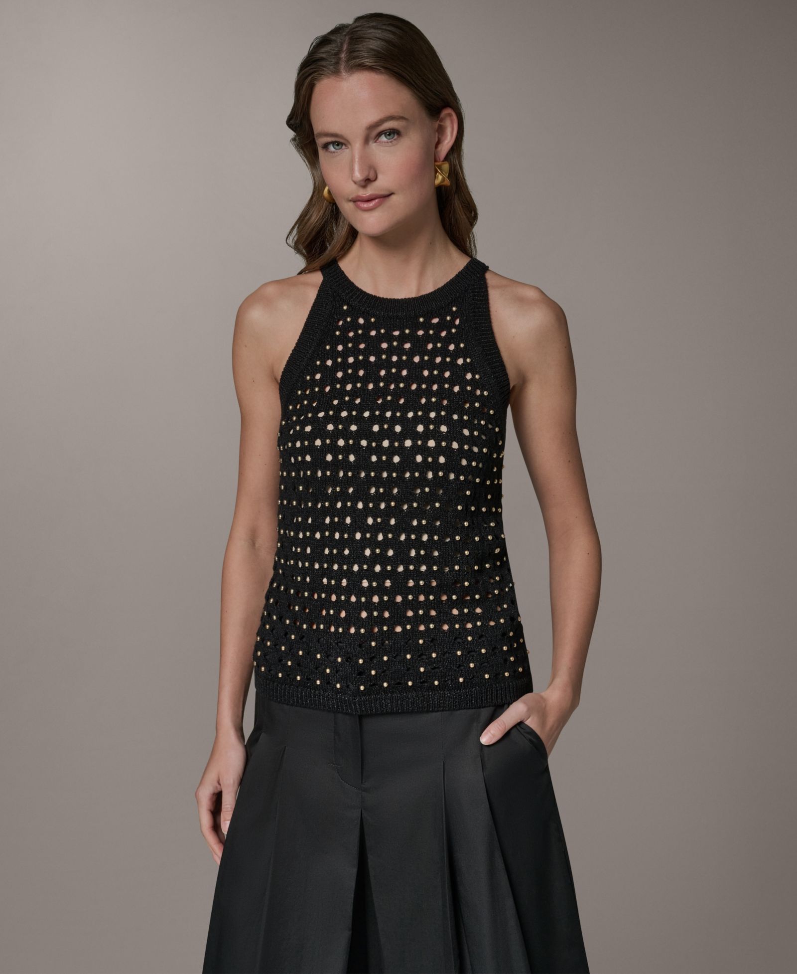Женский свитер Donna Karan New York Halter Crewneck с отделкой hotfix