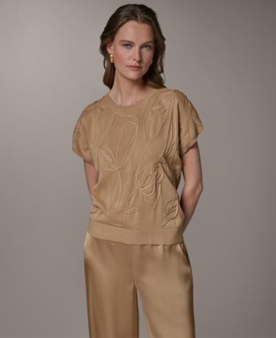Donna Karan New York Women's Short-Sleeve Crewneck Cotton Sweater