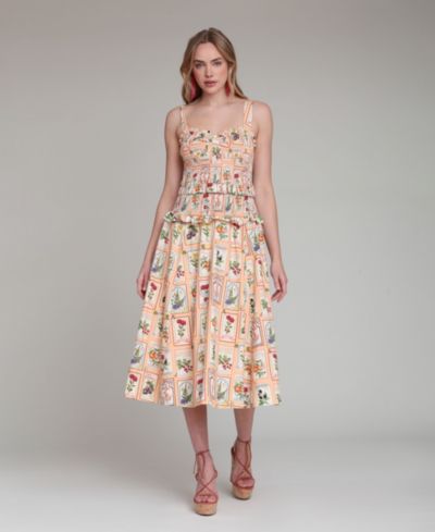 Женское миди платье Avec Les Filles Printed Smocked