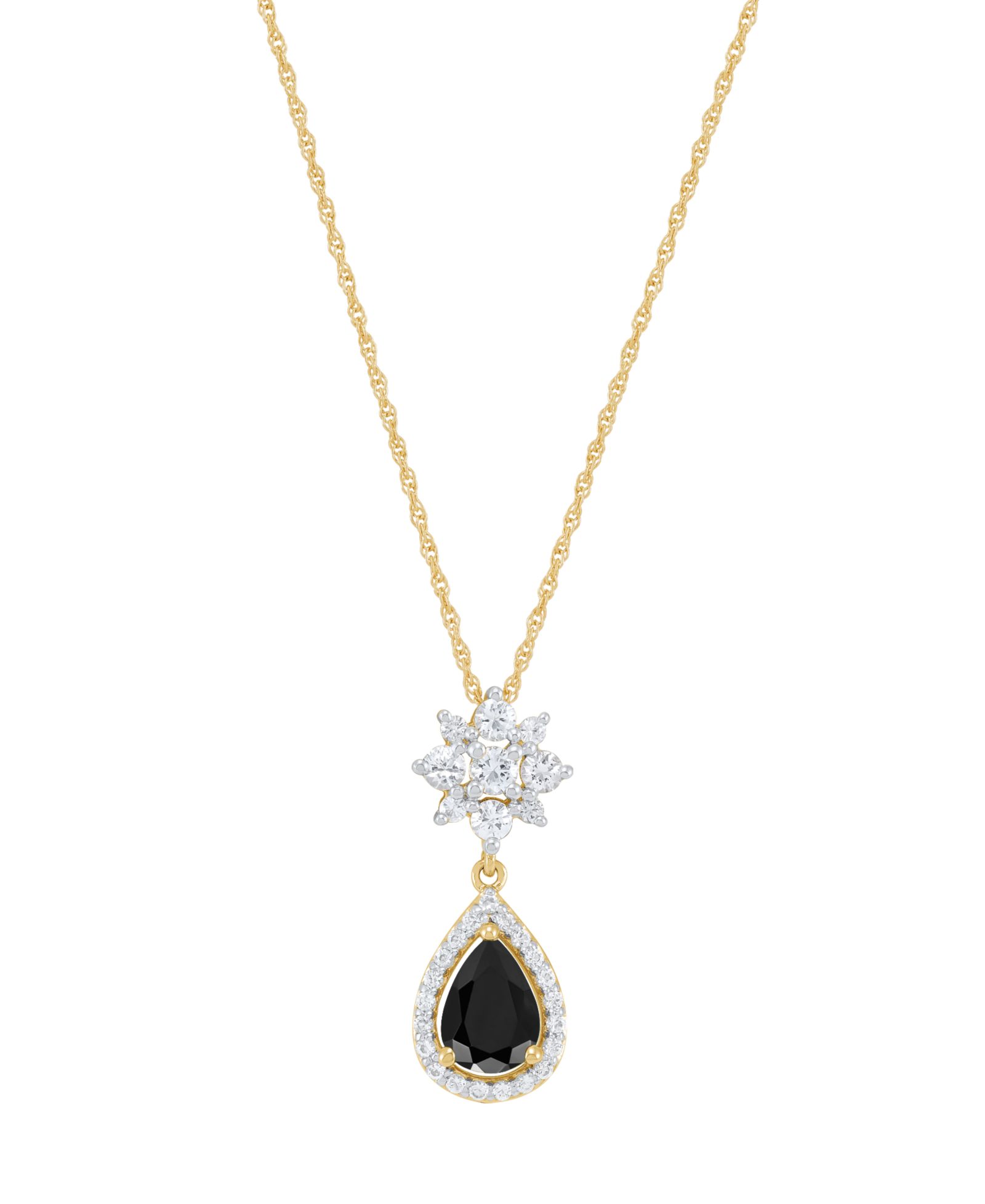 Macy's Onyx & White Topaz (3/8 ct. t.w.) Pendant Necklace in 14k Yellow Gold Over Sterling Silver